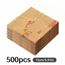 50/300/500pcs English Newspaper Style Greaseproof Silicone Paper, Small Size Oil-Resistant Paper Pads, Designed For Hamburgers, Bread, Fries, Sandwiches, BBQ, Suitable For Kitchen, Picnic, Camping, BBQ, Party Supplies, Baking Kitchen, Commercial Oil-Resistant Paper Pads - Multicolor - View 12