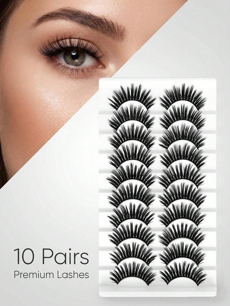 10 Pairs Soft Cat Eye False Eyelashes, Fluffy And Full Appearance, High Resilience And Reusable Material, Suitable For Daily Makeup, Parties, Weddings And Holiday Looks