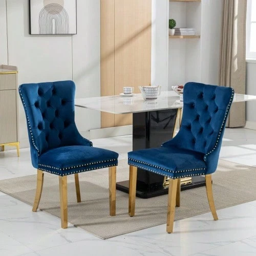 Collection Modern, High-End Tufted Solid Wood Contemporary Velvet Upholstered Dining Chair With Golden Stainless Steel Plating Legs,Nailhead Trim,Set Of 2 - Blue - View 1