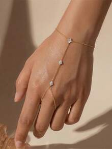 SereneSpark 1件 925純銀精緻風箏形鋯石鏈條戒指手鍊，精緻珠寶，適合婚禮、派對、禮物、旅行及其他場合 - 金色 - 查看 5