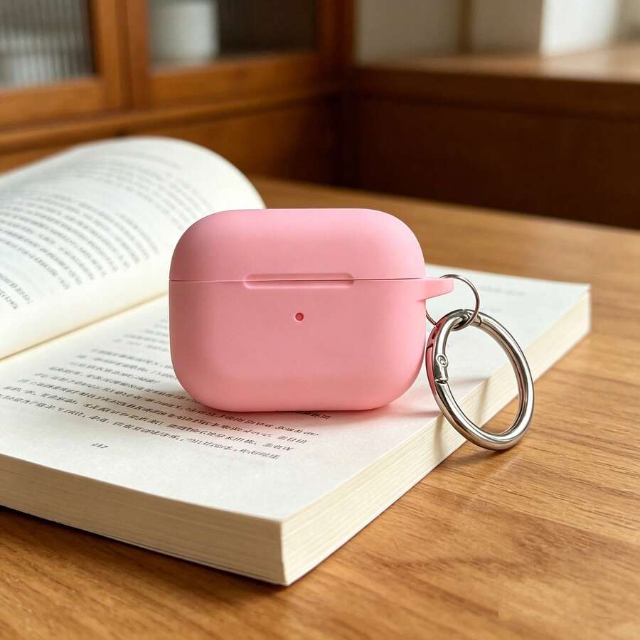 1pc Solid Color Silicone Earphone Case Compatible With Air Po D, Air Po D Silicone One-Piece Solid Color Protective Cover - Coral Pink - View 1