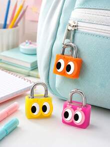 1Pc Cute Cartoon Eyes Mini Padlock Small Key Lock For Backpack Luggage Diary Drawer Cabinet Student Kids Security Tiny Lock - Multicolor - View 1
