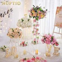 Tall Acrylic Vase Wedding Centerpieces Clear Elegant Centerpiece Stand With Artificial Hydrangea Flowers For Wedding Party Table Home Decorations - 1PC - View 2