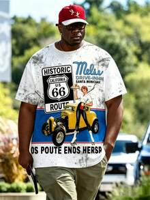 Camiseta vintage con estampado americano, camiseta casual desgastada de manga corta y talla grande, versátil cuello redondo de talla grande para hombre, para uso diario al aire entretenimiento, verano - Multicolor - Ver 1
