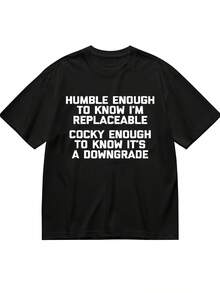 Una camiseta estampada por ambos lados con el mensaje La humildad puede reemplazar el conocimiento, la confianza conduce a la caída, estilo unisex de manga corta. Diseño de cuello redondo - Negro - Ver 1
