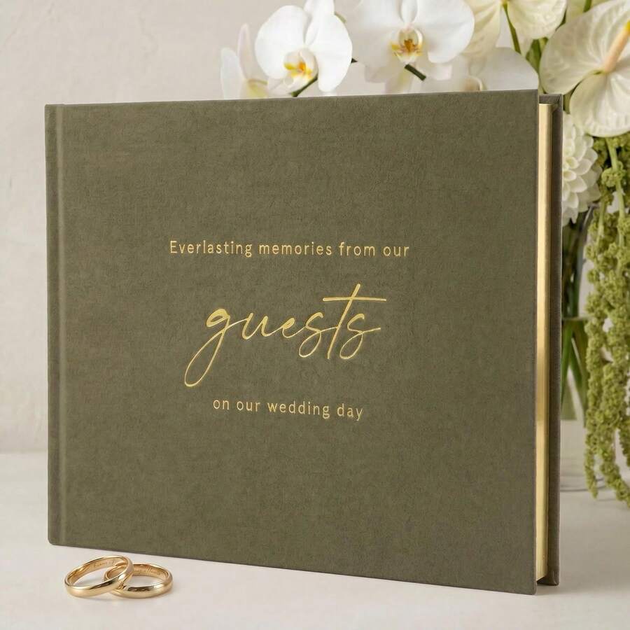 YY Beautiful Wedding Guest Book For Your Wedding Reception - Simply Elegant Velvet Guestbook To Sign In And Add  Photos - The Perfect Bridal Shower Guest Book For The Special Day - Sage - View 1