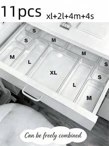 4/5/6/7/8/11pcs Desktop Cosmetic Storage Box, Combination Transparent Plastic Drawer Organizer Set, Transparent Vanity Storage Box, Exquisite Storage Box, Desktop Drawer Divider Organizer Box And Storage Bin, Suitable For Cosmetics, Jewelry, Small Tools In Kitchen, Bedroom, Bathroom, Office, Party Desktop Drawer Decor - Clear - View 23
