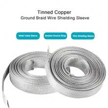 Funda de protección para cable trenzado de cobre estañado, revestimiento de telar de alambre de metal, EMI RFI ESD, protector de red de conexión a tierra, tubular plana, expandible de 1/2 - 3/4" de ancho (0,48" de diámetro interior) - 20 pies - Ver 3