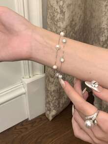 BALMORA Exquisite Luxury S925 Sterling Silver Pearl Bracelet, Gift For Girlfriend - Silver - View 6