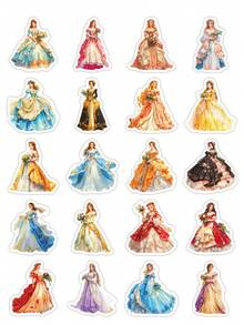 50Pcs Watercolor Royal Princess Dress Stickers, Multipurpose Decals For Journal Scrapbooking & Gift Packaging | Mixed Baroque Luxury Princess Outfit Designs For Notebook & Vintage Album School Supplies - A - View 7
