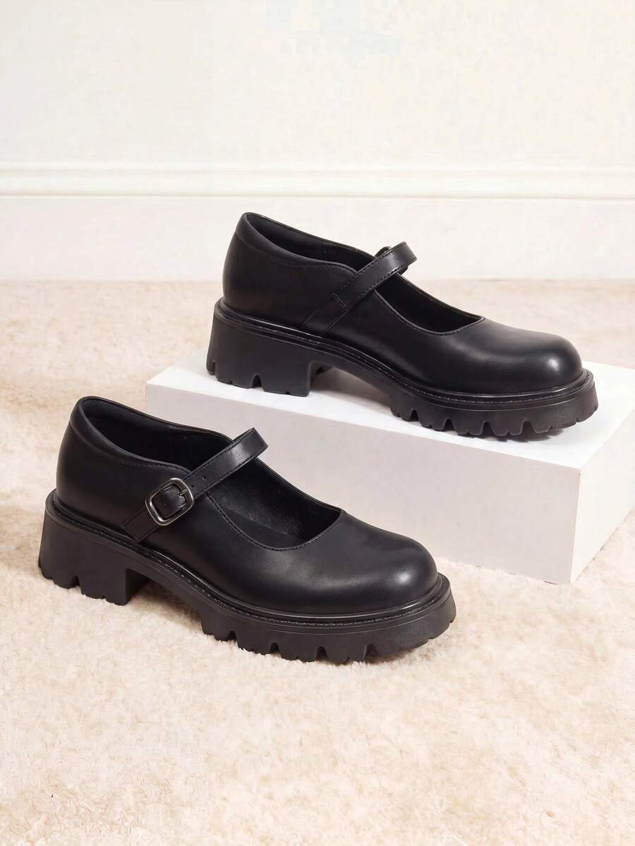 Mary Jane Platform Shoes For Women – Closed Toe, Chunky Block Heel, Cute Casual Dress Shoes - ĐEN/PU - Xem 1
