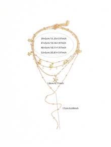 4PCS INS Style Fashion Versatile Starfish Pearl Multi-Layer Collarbone Chain Gold Chain Y-Shaped Necklace Set For Women - Gold - View 6