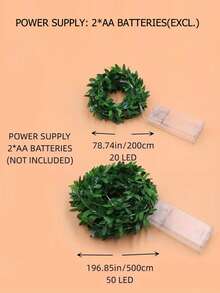 1件 1/2/3米 LED綠色藤蔓銅線仙女串燈，DIY人造花環，電池供電，婚禮派對節日裝飾燈，臥室牆面裝飾藤蔓燈，戶外花園裝飾LED串燈 - 綠色 - 查看 10