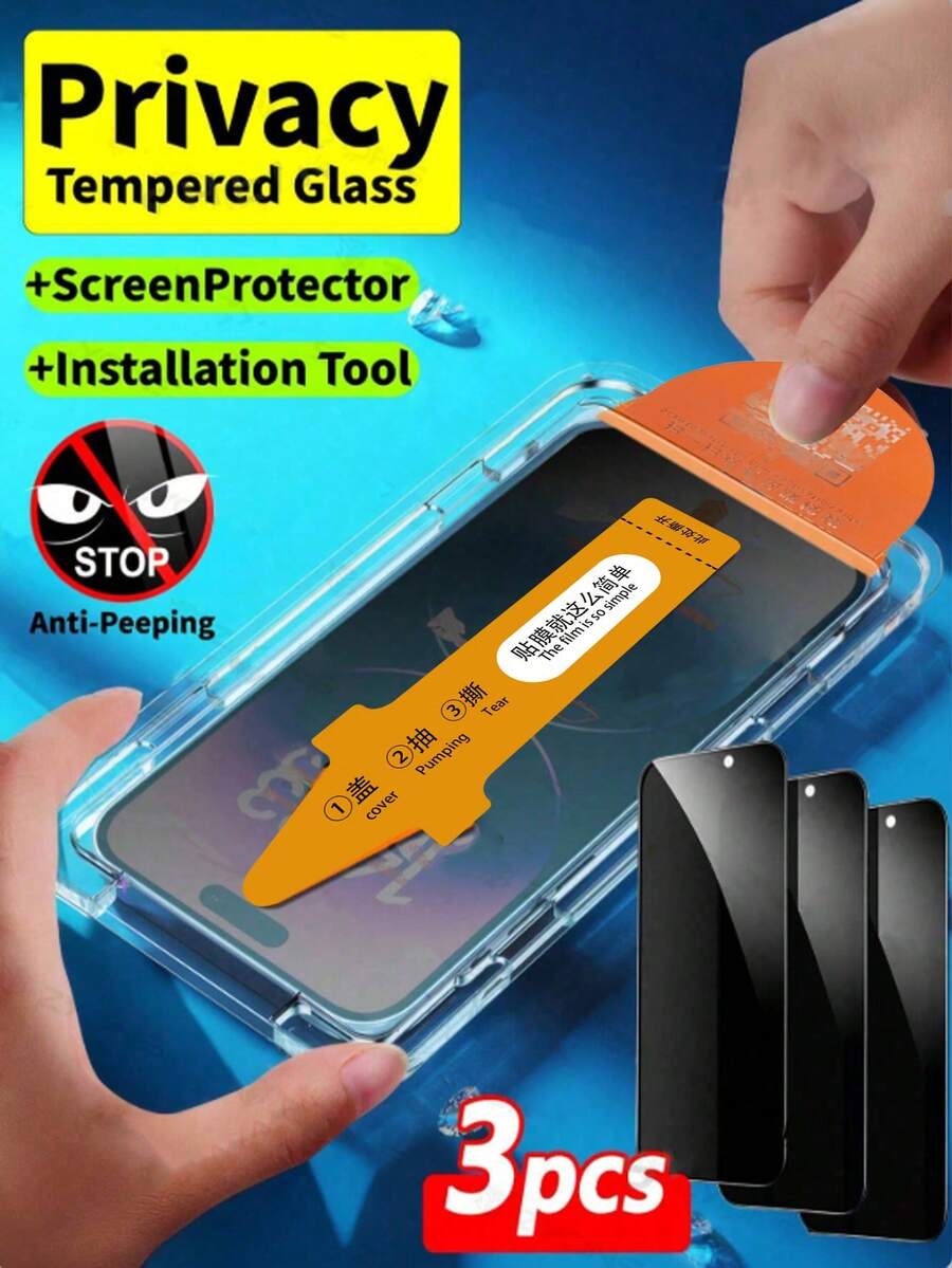 3pcs Protecteur d'écran en verre trempé de confidentialité pour IPhone 17 Pro Max/17 Air/17/15 Pro Max/16 Pro Max/16/16e/15/14/13/13 Pro/12/11, anti-espionnage, anti-regard, installation facile, équipé d'un outil de retrait automatique de la poussière, ajustement en un clic, résistant aux rayures, surface lisse, protection de la vie privée, anti-poussière, film protecteur de téléphone, cadeau d'Halloween, cadeau d'anniversaire, protecteur d'écran de téléphone pour la famille et les amis, accessoires de téléphone