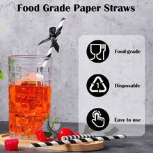 30 pajitas de papel negro para beber, lindas pajitas de lazo rosa a granel para jugo, caf, t, cctel, licuado - Negro - Ver 5