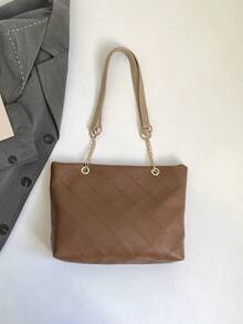 Personalized Large Capacity Women's Bag 2026 New Style Fashion Commuter Vintage Chain Handle Shoulder Bag Embossed Print Tote Bag - Brown - View 5