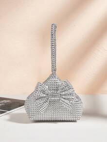 Mini Mine Bag Bowknot Rhinestone Decor Small Handbag Elegant Lady Hand-Carry Bag - Silver - View 5
