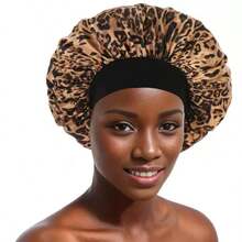 CONFLASS 5/2/1pc Fashionable Pink Brown Coffee Leopard Print Butterfly Wide Brim Round Hat Elastic Fabric Sleep Cap Wig Cap Satin Hat, Unisex, All Season - Pink - View 4