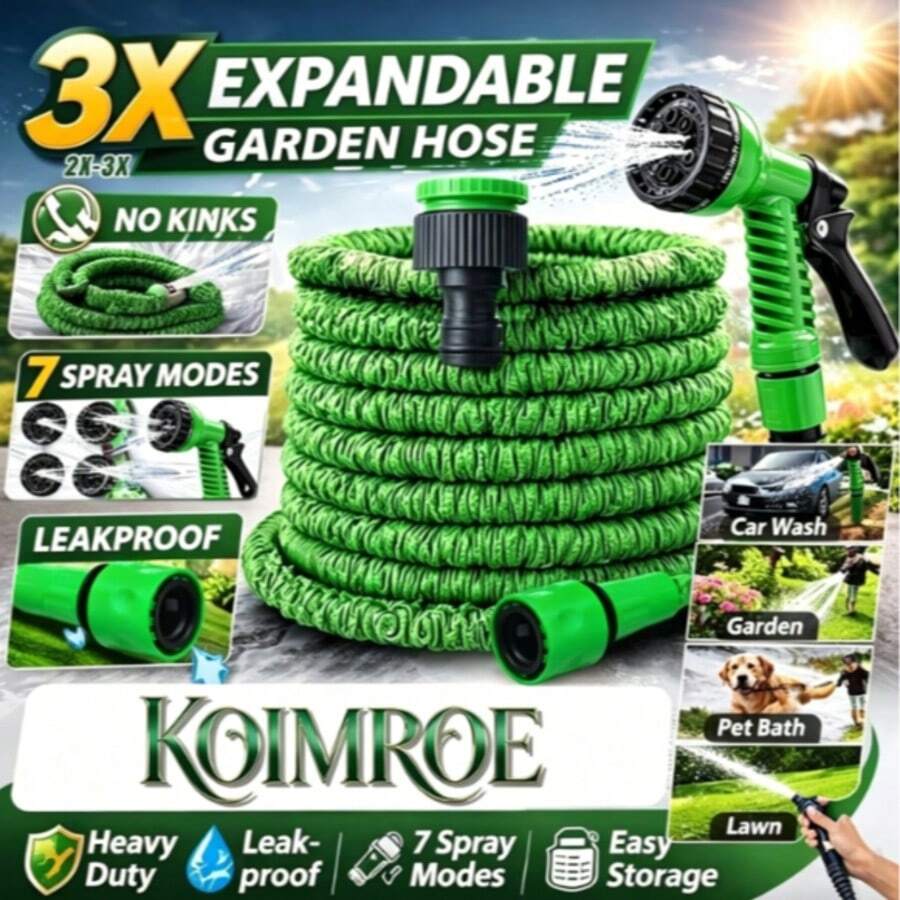 Retractable Garden Hose, Durable Waterproof Hose, Magic Garden Water Pipe With Triple Telescopic Function, Equipped With Spray Gun And Seven Function Adjustment Devices - Green - View 1