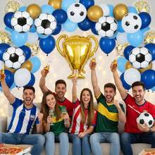141 Pcs Kit de Arco de Guirnalda de Globos de Fútbol, kit de Blanco Azul de Arco de Globos Metálicos de Fútbol para Decoración de Fiestas Temáticas de la Copa Mundial de Fútbol, Fiesta de Cumpleaños - 1 - Ver 6
