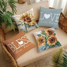 4 piezas Fundas de cojín con estampado de ilustración de pintura al óleo de girasol [Inserto de cojín no incluido], 45*45cm/50*50cm/40*40cm, Bendice este hogar & El amor vive aquí Cita cálida [Impresión de un solo lado] Fundas de cojín estilo floral abstracto Decoración de habitación, Decoración del hogar, Decoración de dormitorio, Artículos de decoración de habitación para sofá, cama, sala de estar, dormitorio, coche, oficina, decoración de hotel Fundas de cojín para todas las estaciones Apto Regalo perfecto para familiares y amigos - Multicolor - Ver 11