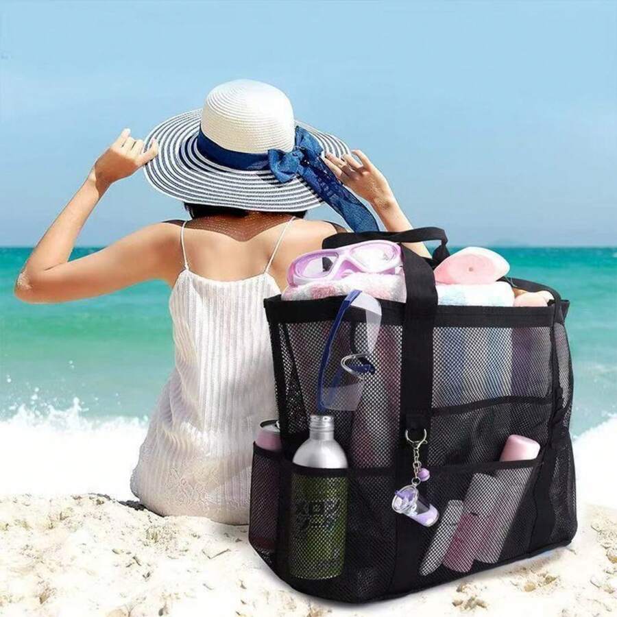 Large Capacity Beach Bag, Mesh Toy Swimming Bag, Multi-Functional Travel Tote Shoulder Beach Bag, Mesh Swimming Bag, Suitable For Swimming, Beach Water Play, Swimwear, Item Storage Bag - Multicolor - View 1