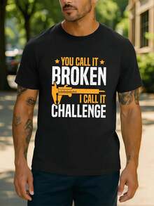 T-shirt graphique pour ho mme avec imprimé << Broken Challenge », tissu de qualité, col rond, coupe confortable, impression à fort impact. - Noir - Voir 1