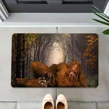 1/2/3pcs  Bigfoot And Raccoon Door Mat With Thick Pile + 0.4inch Foam Thickness + Indoor Floor Mat + Magical Forest + Bigfoot + Raccoon + Misty Forest + Autumn Woodland + Mystery Atmosphere + European Home Daily  (Fantasy Decoration/For - Multicolor - View 4