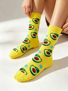 Random 3/5/8/10/15/20 Pairs Fruit Pattern Mid-Calf Socks, Colorful Personalized Socks, Suitable For All Seasons, And Versatile - Multicolor - View 2