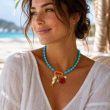 New European And American Cross-Border Summer Ocean Style Shell Beach Colorful Beaded Starfish Chain Heart Fish Pendant Copper Accessory - Red Beaded Necklace - View 5