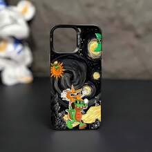 Funda para teléfono con coloridos personajes de dibujos animados sobre un fondo de cielo nocturno cósmico. Compatible con fundas para teléfonos , Apple, VIVO, OPPO, , ,  y Honor. Fabricada en TPU, ofrece protección contra golpes y caídas. - Negro - Ver 6