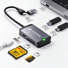 Kodak 柯达 USB-C 集线器，带 USB 3.0 端口、Type-C 接口、MicroSD 卡适配器、SD 卡读卡器，兼容智能手机、平板电脑、MacBook、笔记本电脑（需要 OTG 支持） - 查看 3