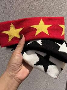 1/2/4/5件裝星星黑白軟質極簡風髮箍，運動嘻哈吸汗防滑裝飾日常髮帶 - 彩色 - 查看 5