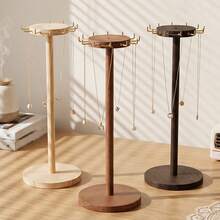 1pc Walnut Color Round Detachable Minimalist Wooden Jewelry Display Stand, Necklace/Pendant/Bracelet/Bangle Organizer, Merchandise Display Prop - Multicolor - View 9
