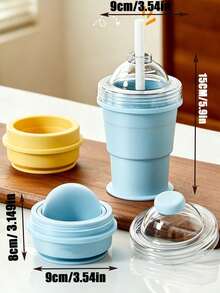1pc 2-In-1 Foldable Ice Ball Maker, Reusable Portable Ice Ball Mold With Straw And Lid, Mini Tray, Leak-Proof Travel Cup, Suitable For Whiskey, Coffee, Juice - Multicolor - View 5