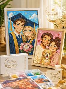 Custom 5D Diamond Painting Portrait, Personalized Photo To Diamond Embroidery Art, Graduation Gift For Couple Family Pet, DIY Resin Diamond Painting Kit, Custom Wall Decor, Sparkling Handmade Keepsake, Graduation Season Room Decor, Memorial Gift - Multicolor - View 4