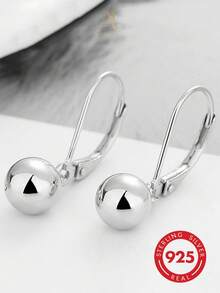 1 Pair Fashionable & Elegant Unique Minimalist 925 Silver Geometric Square & Round Ball Earrings For Women, Suitable For Holiday, Party, Valentine's Day, Birthday Gift - Silver - View 3