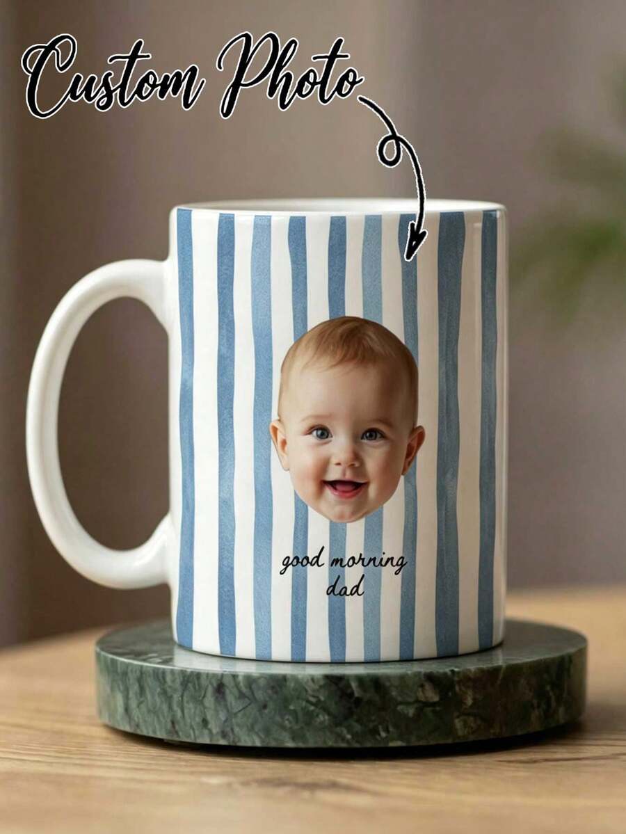 Customized Personalized Baby Face Mug, New Dad Custom Photo Mug, First Father's Day Gift From Baby, New Dad Golf Enthusiast Gift, Best Father Keepsake - Multicolor - View 1