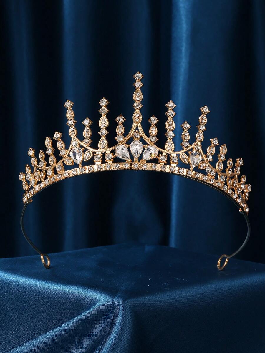 Mahkota Emas Wanita, Tiara Putri Bertabur Berlian Imitasi Emas - Cocok untuk Halloween, Pesta Kostum, Wisuda, Prom, Pernikahan, dan Perayaan Ulang Tahun - Emas - View 1