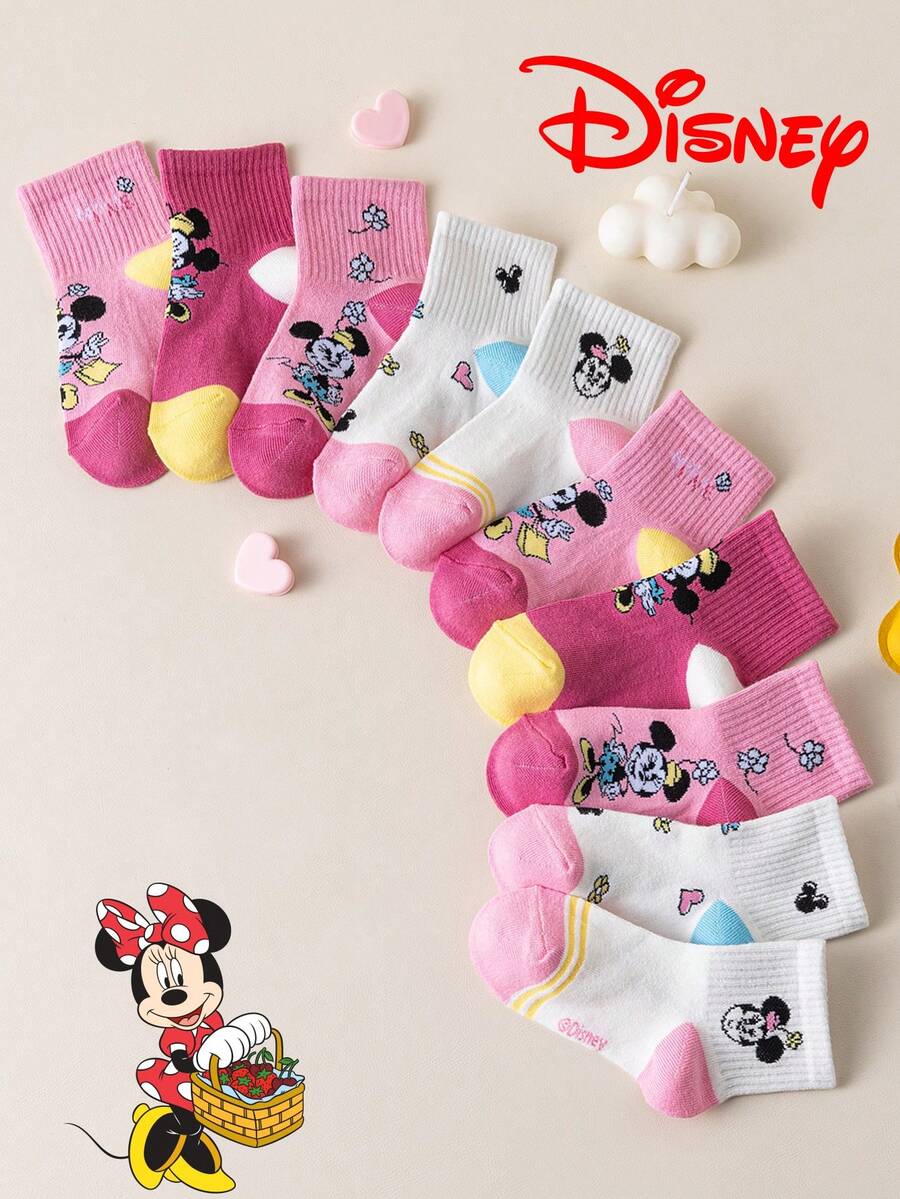 Disney 10/5/1雙正版迪士尼襪子,趣味個性化卡通可愛多色提花迪士尼系列條紋字母蝴蝶結圖案兒童襪,中筒襪,運動襪,四季皆宜,歐美尺寸,舒適透氣耐穿,色彩豐富,適合日常穿著,優質面料,不悶腳 - 彩色 - 查看 1