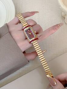 1pc Oval Vintage Style Gold Bamboo Strap Quartz Women's Watch, Elegant And Exquisite, Suitable For Daily Wear, Birthday Gift, Party - Gold - View 4