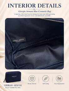 Giorgio Armani Armani 藍色化妝包，13*21cm，高級質感，耐用耐磨，主隔層附內部分隔，收納有序，便攜式，適合個人使用或送禮 - 藏蓝色 - 查看 8