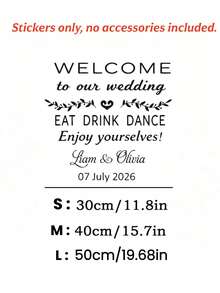 Personalized Wedding Welcome Vinyl Sticker, Customized Name And Date Vintage Wedding Welcome Sign Sticker, Eat Drink Dance Enjoy Yourself Removable Wall Decal, Waterproof Smooth Surface Wedding Party Backdrop Decoration - Multicolor 4 - View 3