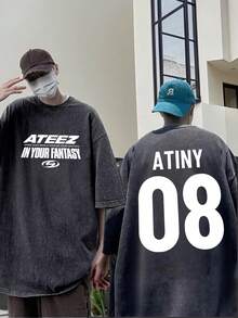 ATINY 08 Black Cotton T-Shirt With 'In Your Fantasy' Print, Unisex Casual Fan Clothing,  MINGI Graphic Tee From South Korea, Fashionable Retro Short Sleeve T-Shirt - 黑色 - 查看 2