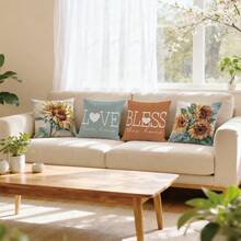 4 piezas Fundas de cojín con estampado de ilustración de pintura al óleo de girasol [Inserto de cojín no incluido], 45*45cm/50*50cm/40*40cm, Bendice este hogar & El amor vive aquí Cita cálida [Impresión de un solo lado] Fundas de cojín estilo floral abstracto Decoración de habitación, Decoración del hogar, Decoración de dormitorio, Artículos de decoración de habitación para sofá, cama, sala de estar, dormitorio, coche, oficina, decoración de hotel Fundas de cojín para todas las estaciones Apto Regalo perfecto para familiares y amigos - Multicolor - Ver 9