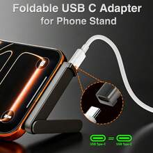 USB-C 數據線 + 二合一手機支架轉接頭，便攜式可折疊 USB-C 360° 直角充電轉接頭附手機支架，快速充電線兼容 17/16 Pro Max/16 Pro/16 Plus/16/15 系列手機/平板電腦和筆記本電腦，即插即用桌面轉接頭 - 白色/黑色 - 查看 2
