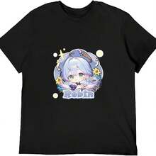 HonKai Star Rail Robin Graphic T1S1Hirt Black And White T-Shirt, Casual Cotton Crew Neck T-Shirt C1EE For Men And Women. - 黑色 - 查看 1