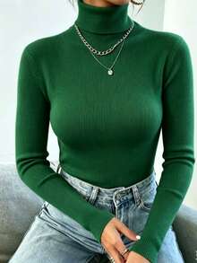 Women's Knitted Turtleneck Sweater, Basic Wool, Fashion, Super Eenvio!!! - 軍綠色 - 查看 2