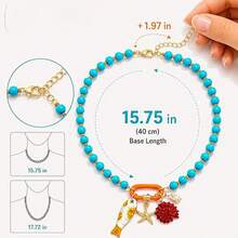 New European And American Cross-Border Summer Ocean Style Shell Beach Colorful Beaded Starfish Chain Heart Fish Pendant Copper Accessory - Red Beaded Necklace - View 3
