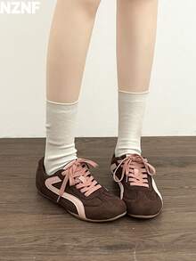 NZNF Premium Flat German Trainer Shoes For Women, New Autumn Style, Versatile Sports Shoes To Pair With Skirts - Brown - View 4
